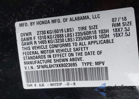 2019 Honda Odyssey Ex-L from USA, damaged, VIN 5FNRL6H7XKB023695